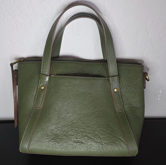 Fossil Avondale Elegant Dark Green Leather Satchel - Picture 1 of 9